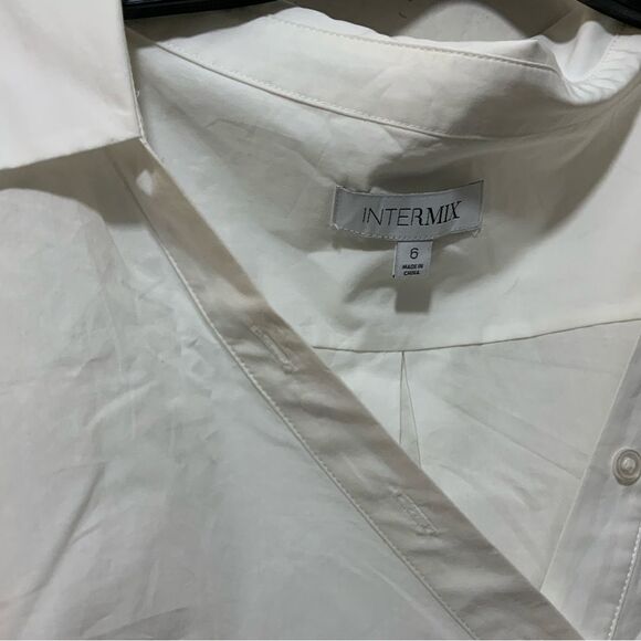Intermix Maggie Cotton Poplin Asymmetrical Button Wrap Shirt Dress White 6 - Picture 8 of 12